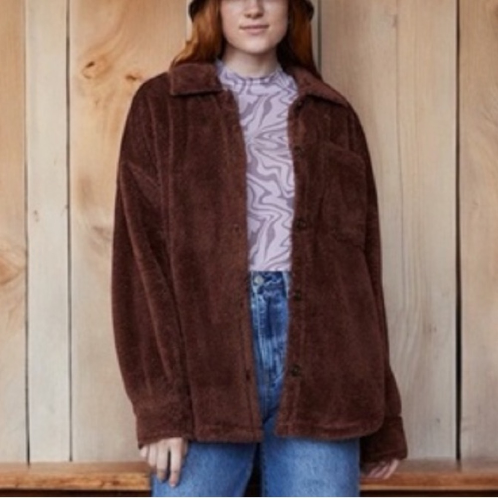 PacSun Homecoming Teddy Button Down Brown Jacket - Picture 2 of 14
